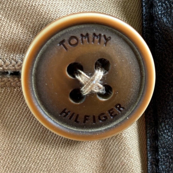 Tommy Hilfiger Tan Double Breasted Cotton Trench Coat with Faux Leather Trim L - Picture 7 of 14